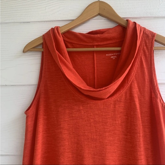 Eileen Fisher Organic Hemp Cotton Blend Shift Dress size Small Orange Cowl Neck - Picture 4 of 11